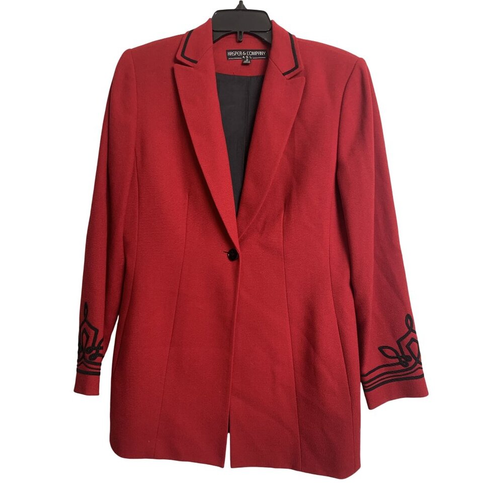 Kasper & Company ASL Wool Red Applique Trimmed Blazer Size 8